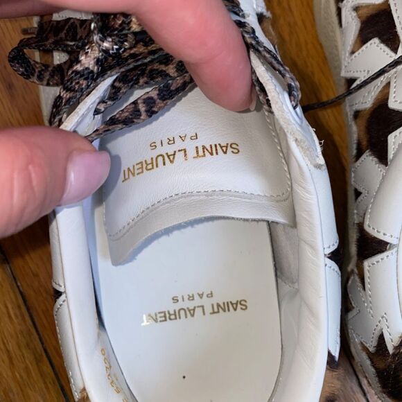 AUTHENTICATED Saint Laurent Leopard print Star Court Sneakers size 35.5 5.5 - Picture 5 of 11